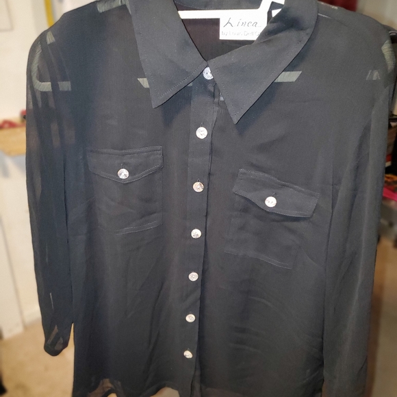 Sheer collared button up. Super cute - Picture 6 of 8